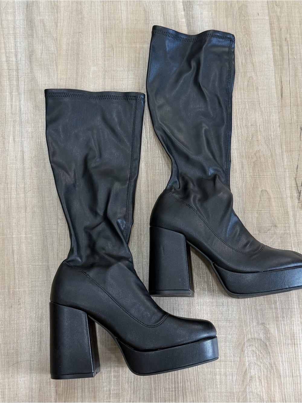 Sleek Black Platform Block-Heel Knee Boots for Women